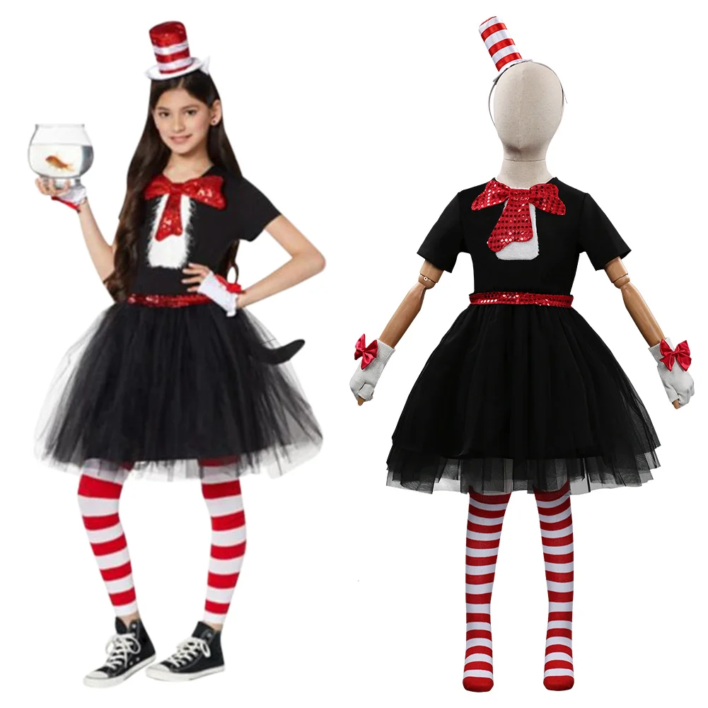 

Детский костюм Доктора сеуса-кошка в шляпе, костюм для косплея, карнавальный костюм на Хэллоуин