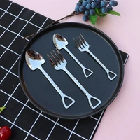 stainless steel creative shovel shape spoon fruit salad fork tableware dinner forks ice cream dessert tea spoons picnic camping