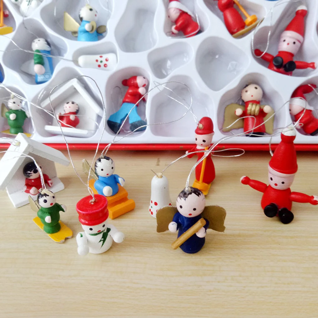 

48pcs/Box New Year Fashion Wooden Christmas Charm Decor Set Xmas Pendant Drop Ornaments Hanging Christmas Decoration Ornaments
