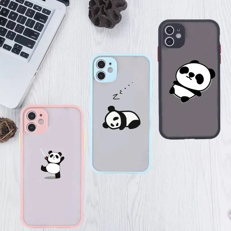 

Panda Cat Dinosaur Phone Case For iPhone 12 11 Mini Pro XR XS Max 7 8 Plus X Matte transparent Pink Back Cover