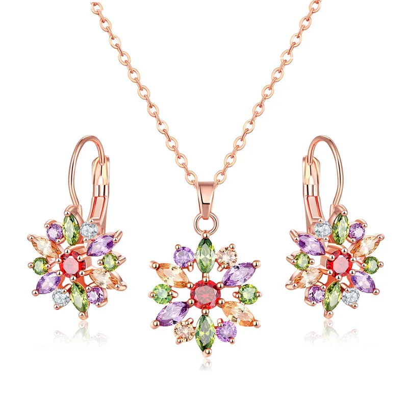 Набор подвесных колец 585 розовый позолоченный циркониевый набор с инкрустацией