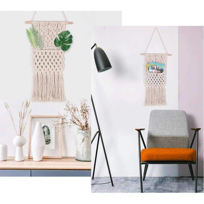 

Nordic Style Ornaments Cotton Hand-Woven Guest Tapestry Hall Bedroom Bohemian Tapestry Hanging Pocket azine Bag