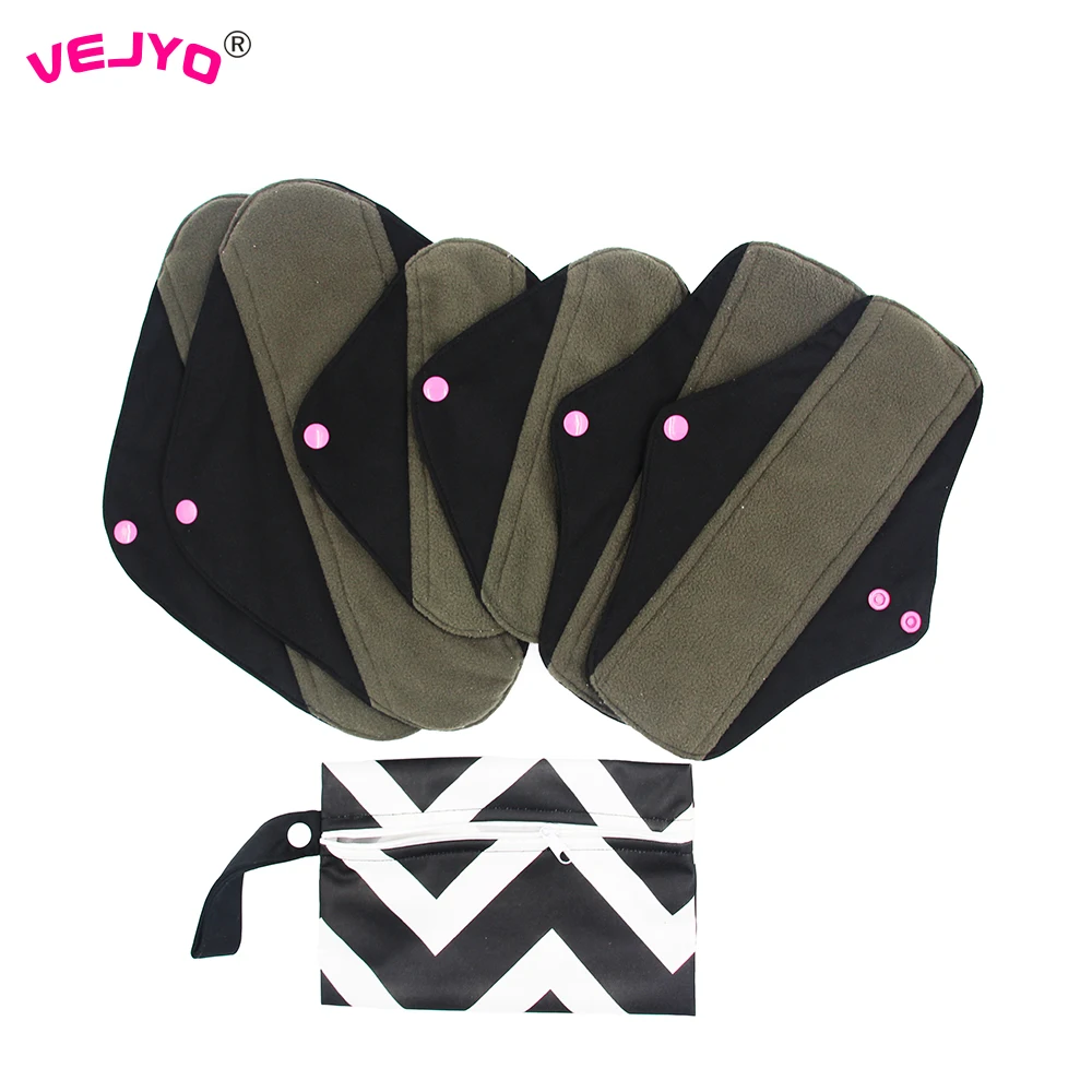 

7Pcs/Set 6 Bamboo Sanitary Towels Hygienic Washable Menstrual Pads Reusable Cloth Period Pad for Women with 1 Bag Feminine Care