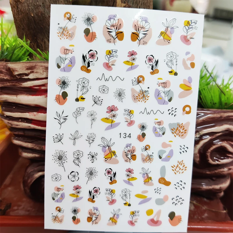 3D Nail Sticker Decals Self-adhesive Stickers for Nails Line Flowers Dandelion Grass Stickers for Manicure Nail Art Decoration