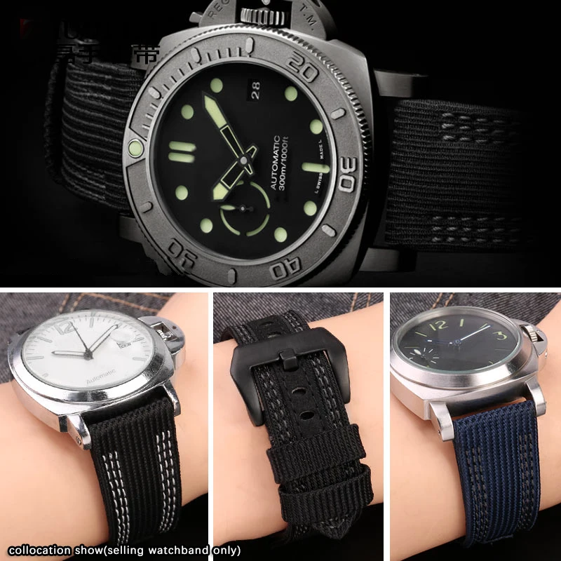For Panerai Watch Strap Pam00984 00985 PAM111 PAM441 Stealth Nylon leather sole Bracelet Accessory 24 26mm large size for men