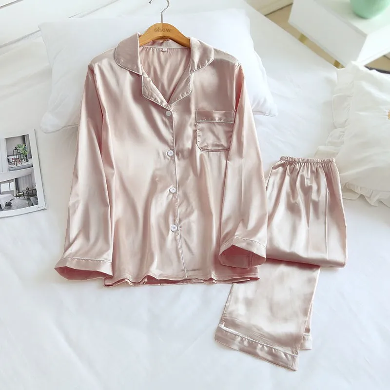 Пижамный комплект из 2 предметов Женская атласная ночная рубашка свободная