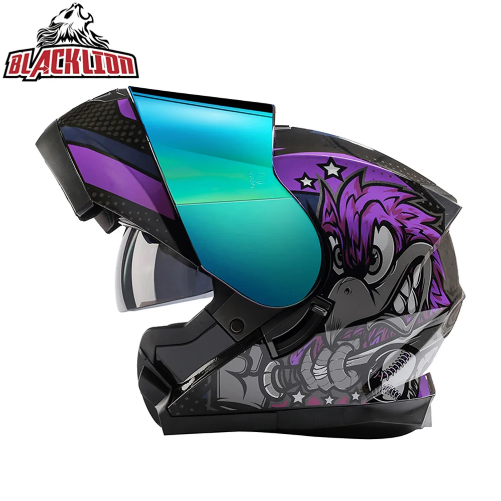 

BlackLion Full Face Motorcycle Helmet With Double Lens Men Motocross Racing Flip Up Helmets From Italy Capacete Moto Casco