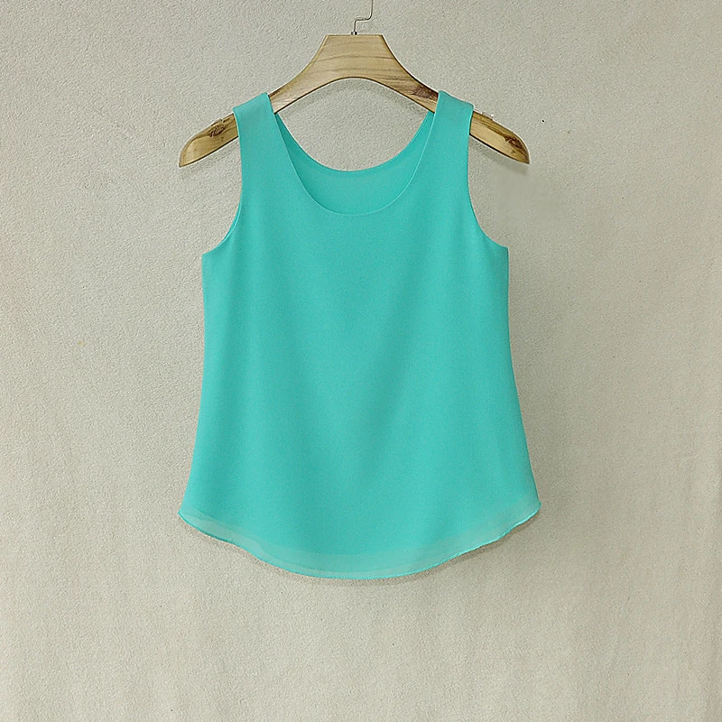 Женская шифоновая блузка без рукавов однотонная Свободная рубашка ярких цветов