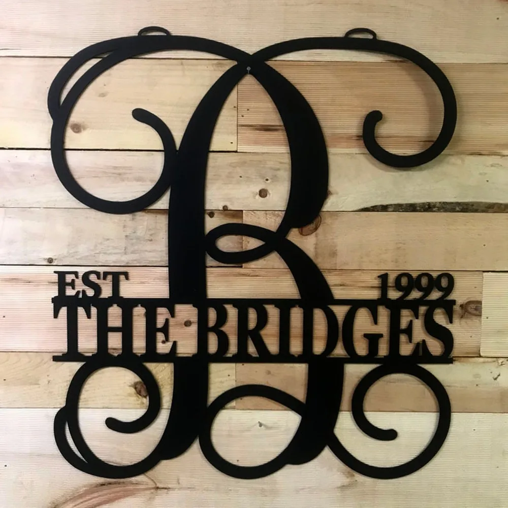 Personalized Acrylic Monogram Letter, Customized Wedding Family Name Door Hanger Monogram, Established Split Letter Monogram