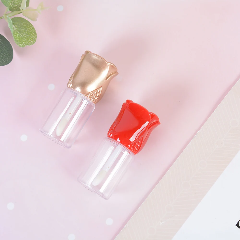 

10.5ML Empty Transparent PE Lip Gloss Lip Balm Tubes Plastic Tube Lipstick Sample Cosmetic Container With Rose Flower Shaped Cap