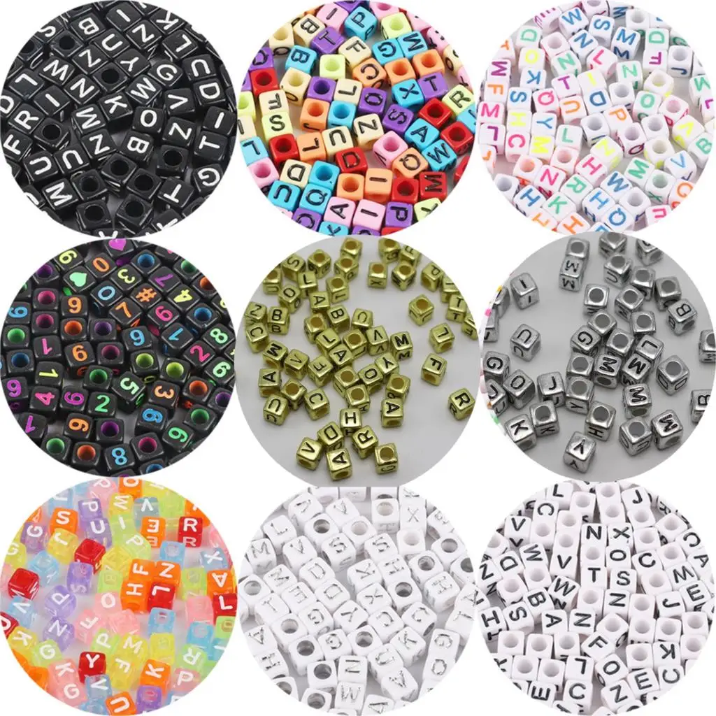 

250 Assorted Alphabet Letter Acrylic Cube Pony Beads 6X6mm Jewelry Kids Craft