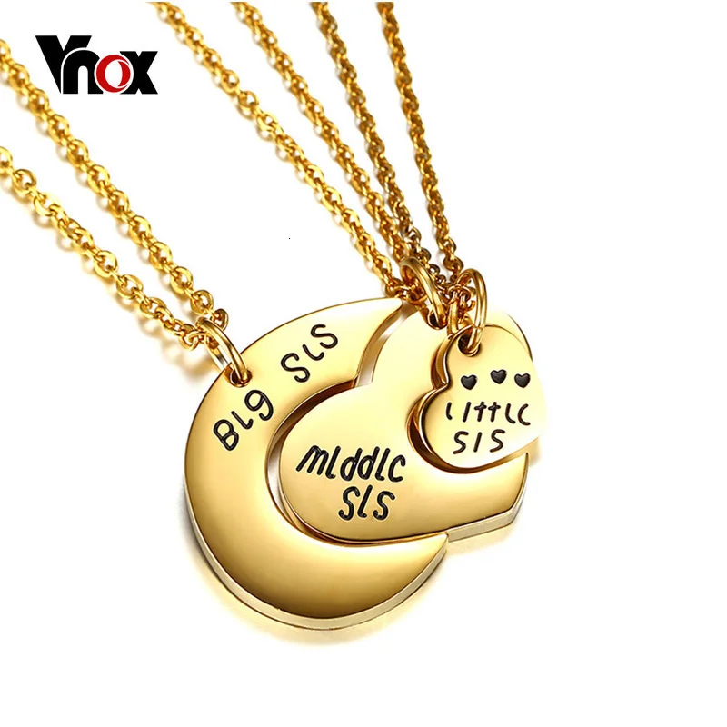 Vnox, 3 шт., серия Forever, ожерелье с сердцем, наборы, подвеска, дружба, лучший друг, золотой цвет