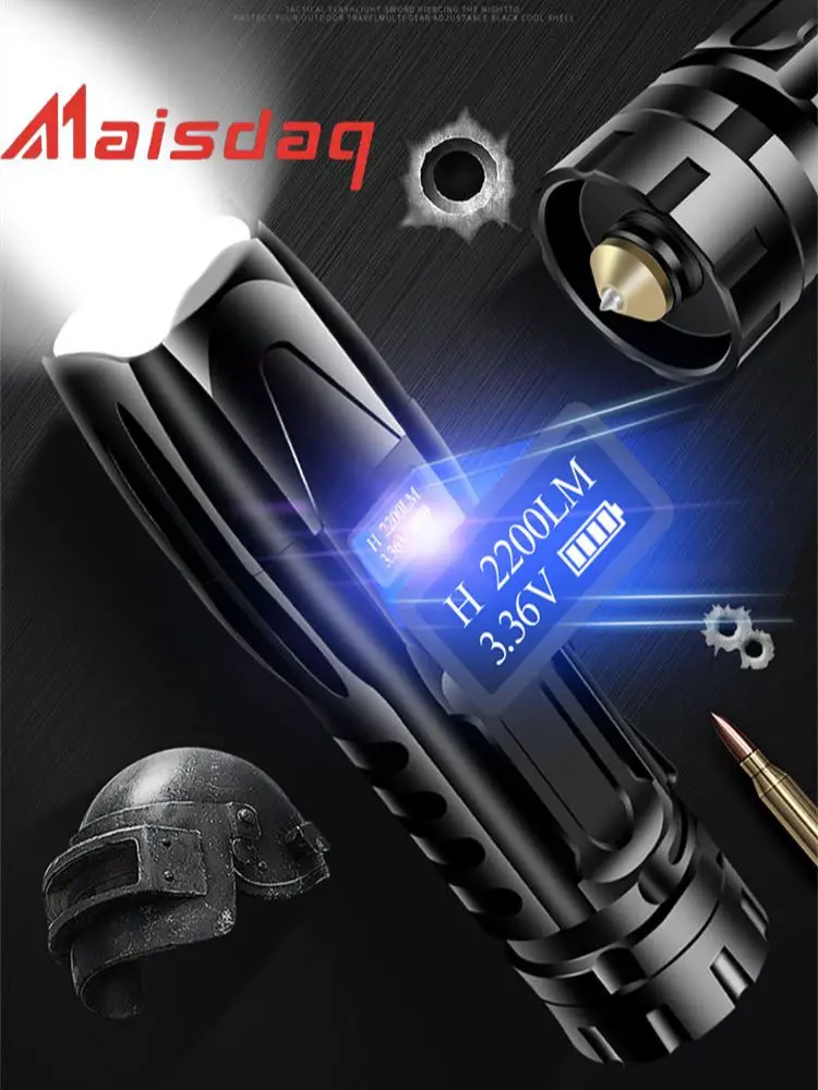 구매 Led 손전등 울트라 브라이트 토치 캠핑 라이트 6 스위치 모드 스마트 Led 디스플레이 방수 Zoomable 자전거 라이트 26650 배터리