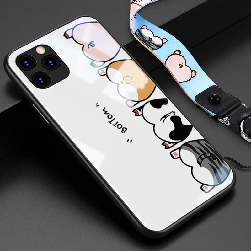 keaipipi Для iphone 11 pro max 6,5 6,1 чехлы из закаленного стекла защитные чехлы для телефона с милым животным котом для iphone 11 pro стеклянная оболочка Крышка - Цвет: keaipipi