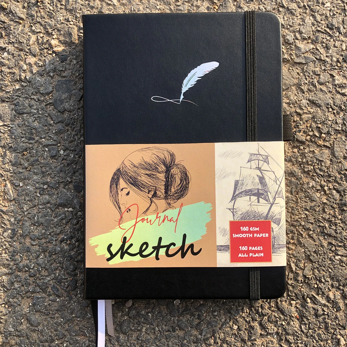 Черный Блокнот из искусственной кожи в твердом переплете Bullet Journal Sketchbook 160 г/м2