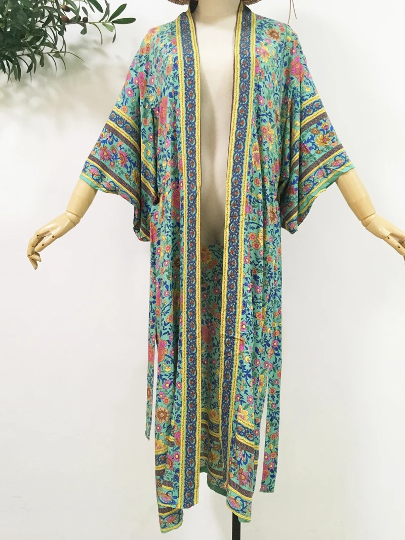 Винтажное длинное кимоно GypsyLady с цветочным рисунком блузка топ в стиле бохо