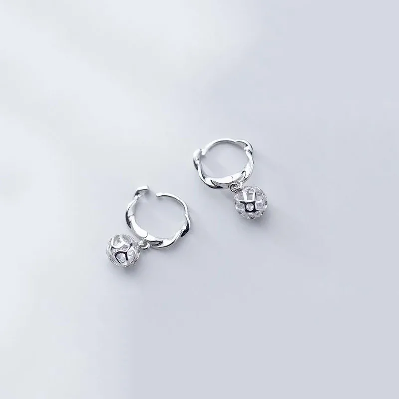 

925 Stamp Silver Twist Hollow Ball Hoop Earrings Fashion Sparkling Cubic Zircon Ear Jewelry For Women Wholesale S-E1098