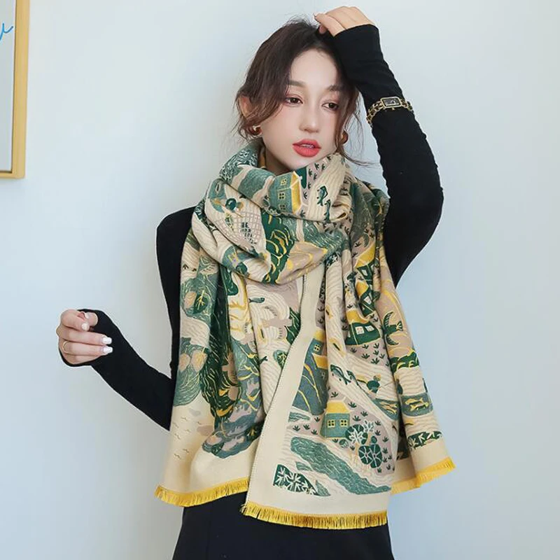 Дизайнерский кашемировый шарф с полевым принтом кашемировая шаль рисунком