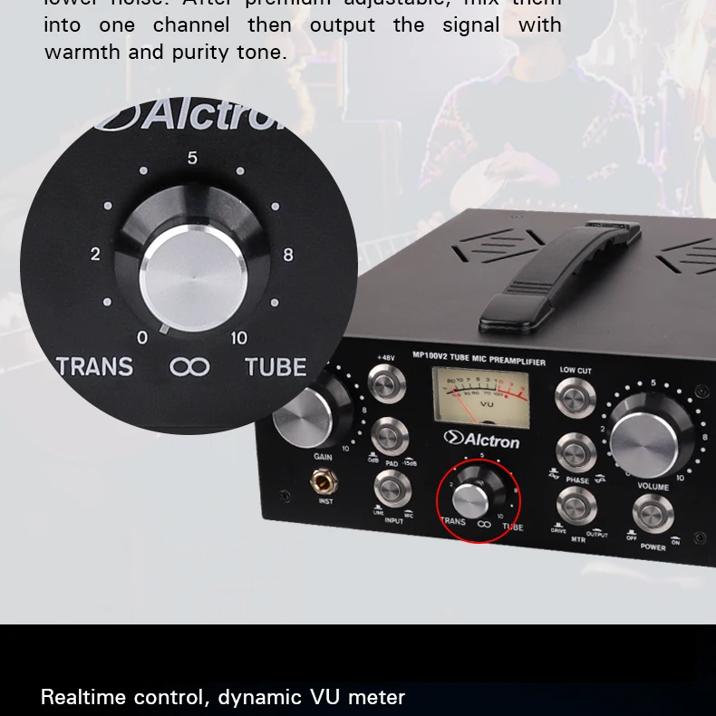 

MP100V2 Alctron Tube & Fet Tube Mic Amplifier With Multi-function Knobs Amplify Each Signal Carefully MTR Button 2AX7B Tube