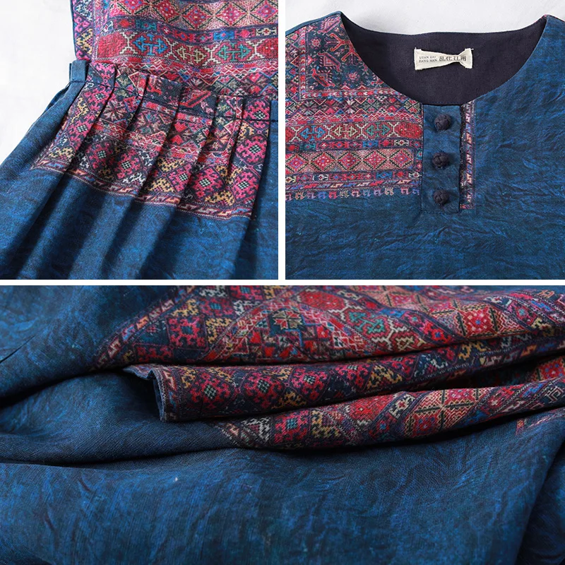 

Hisenky 2019 Autumn Nine Sleeves Dress Retro Loose Printing Dress Women High Waist Bohemian Maxi Long Dresses Vestidos
