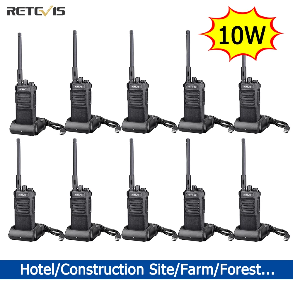 10W Walkie Talkie Long Range High Power 10PCS RT86 UHF Two Way Radios for Hotel Factory Construction Site Hunting Remote Alarm
