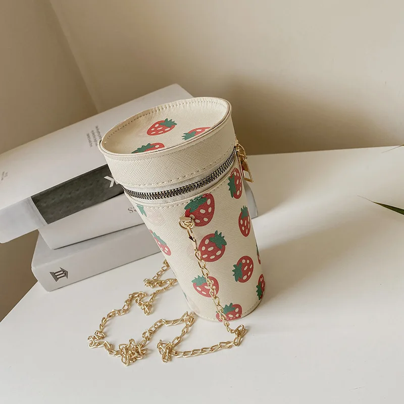 

Cylinder Bag Female New Personality Creative Milk Tea Cup Bucket Bag Chain Messenger Bag Mobile Phone Bag