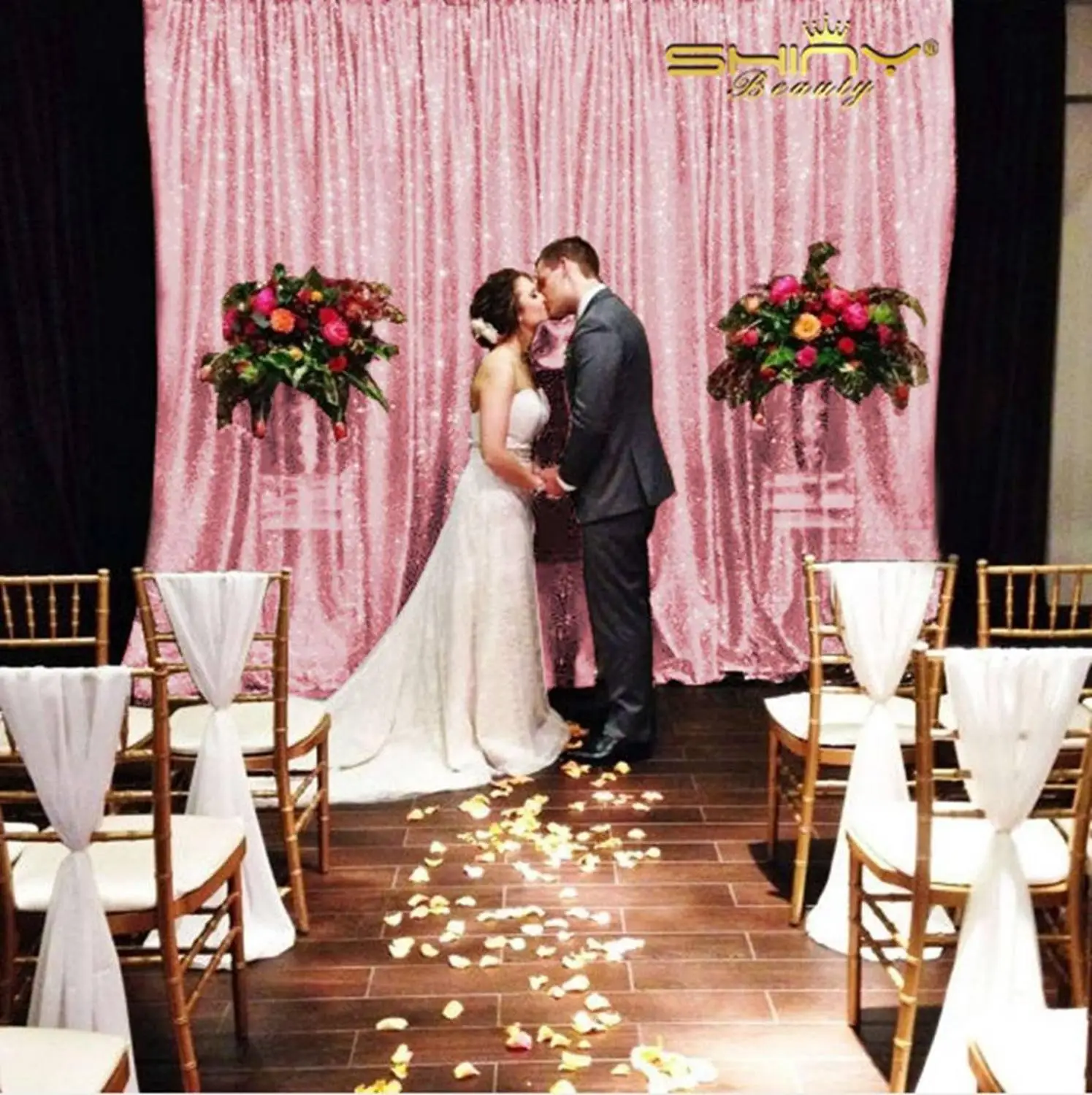 Shinybeauty Sequin Backdrop Rose Pink Party Wall Decoration Wedding Background Curtain-M190730 | Дом и сад