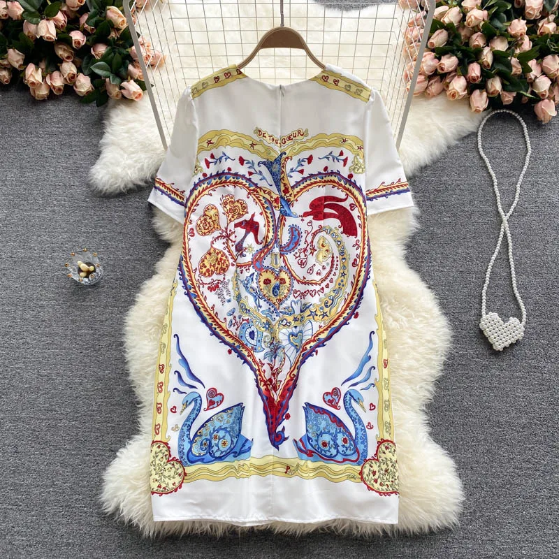 

Summer Style Fashion Runway Women's Short Sleeve Vintage Print Loose Casual Dress Female Clothing Ladies Knee Length Vestidos