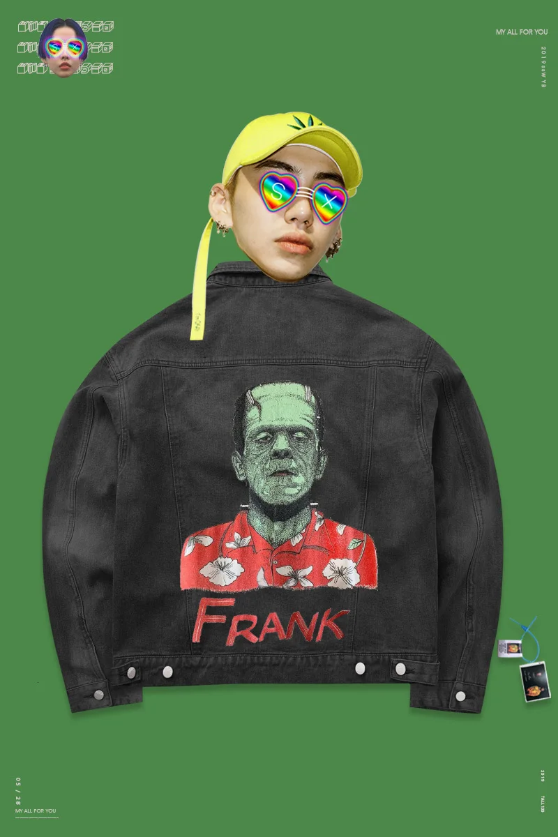 Old School Cowboy Jacket denim jacket Bereavement Undead body Frankenstein High Street Loose Coat |