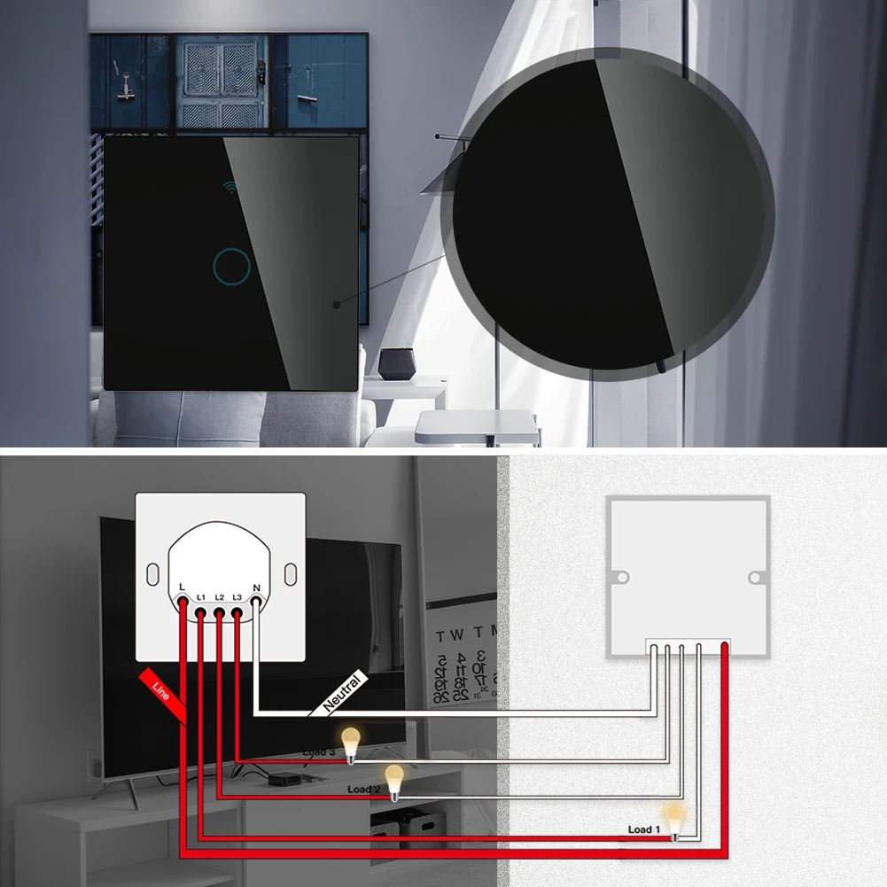 Умный настенный сенсорный светильник ель черный выключатель с Wi Fi совместим Smart