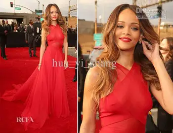 free shipping Celebrity 2021 the Grammy Awards Red Carpet Sheer Halter Real Images Poly Chiffon bridesmaid Dresses