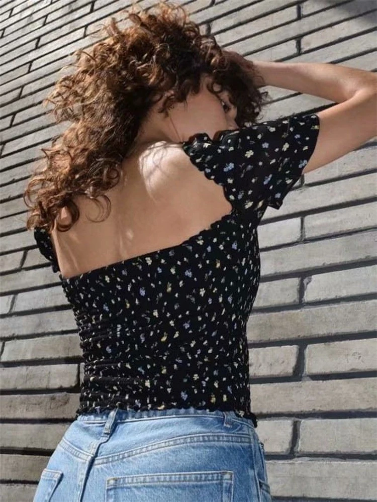 Женский пуловер с пышными рукавами модный сексуальный винтажный цветочный