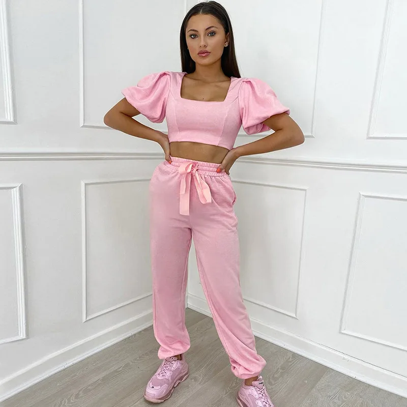 

Women Streetwear O-Neck Pullover two pieces set clothing