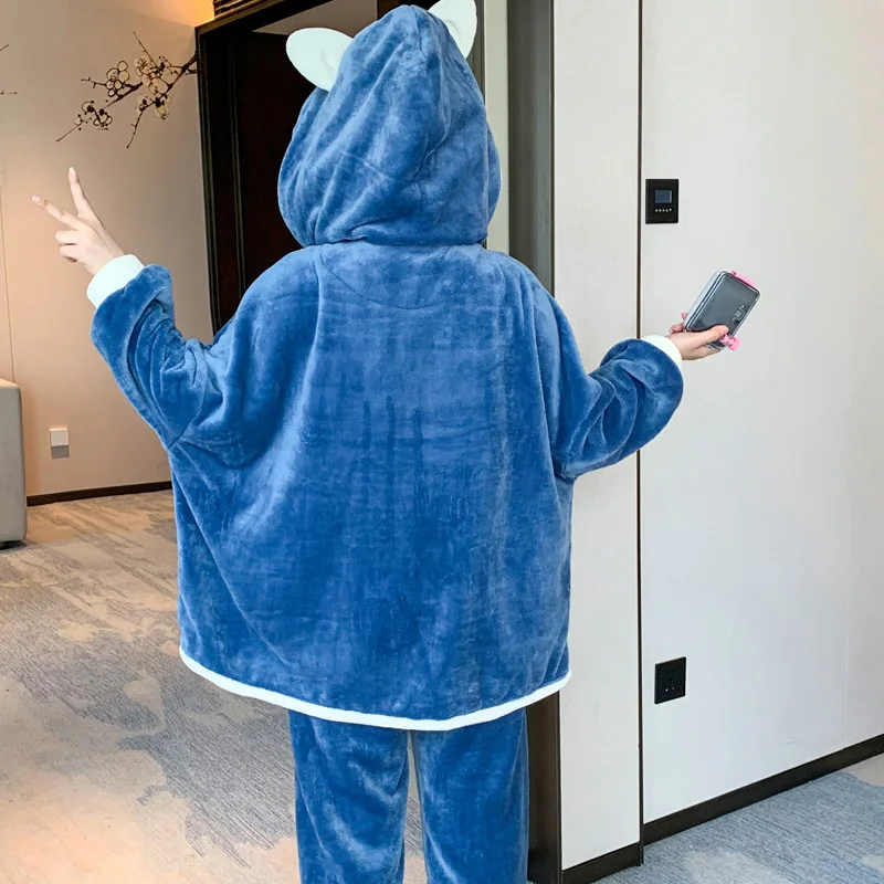 Flannel Hooded Nightgown Women Sleepwear Winter Pajamas Plus Size XXXL Intensification Loose Version Coral Fleece Nighty