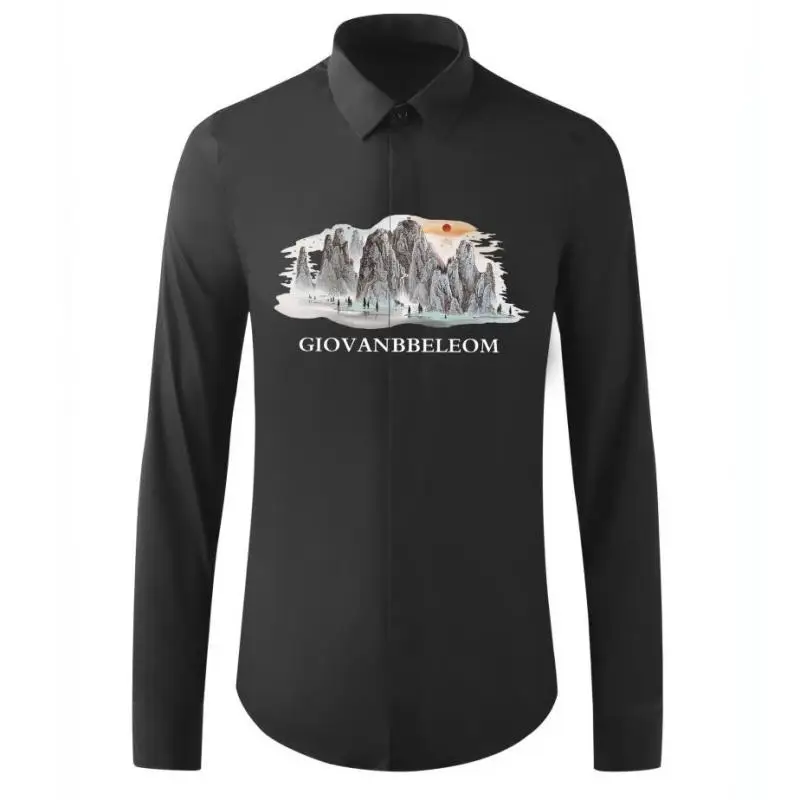 

Рубашка мужская хлопковая с длинным рукавом, роскошная Повседневная приталенная, с принтом в китайском стиле, для вечерние, 4XL