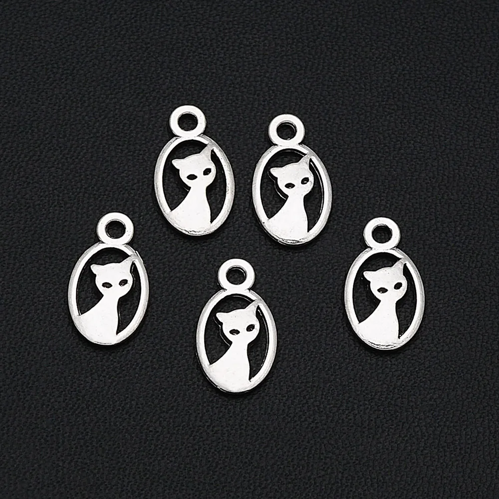 

30PCS/Lots 16x9mm Antique Silver Plated Cute Cat Charm Alloy Metal Pet Pendant For Handmade Diy Tibetan Jewelry Making Findings