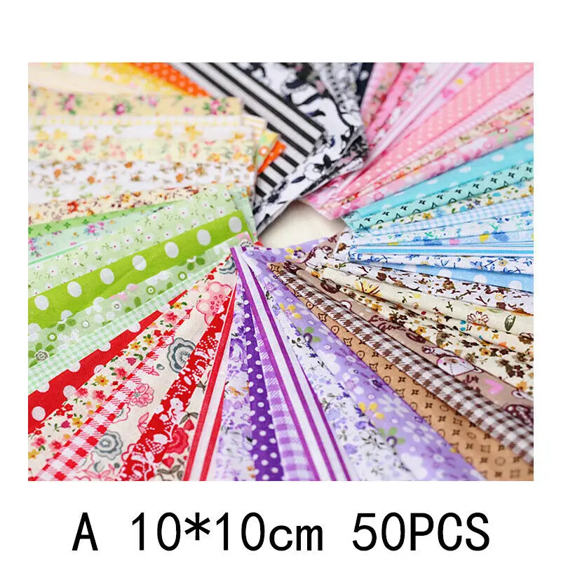 

50pcs/set 10*10cm Square Floral Print 100% Cotton Fabric Patchwork Cloth Craft Sewing Clothing Handmade Material DIY Accessories