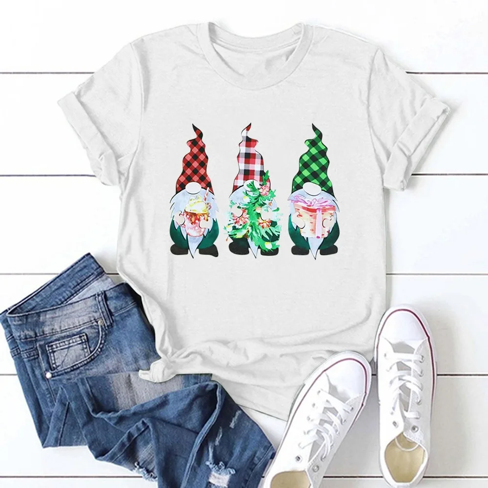 

European and American Christmas Pattern Printing Large Size Loose Short Sleeve T-shirt Women's
