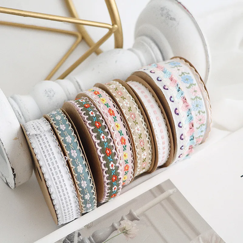 5 ярдов винтажная Этническая вышитая кружевная лента атласная Цветочная