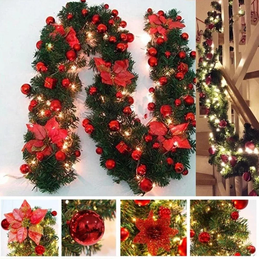 

2.7 M Christmas Rattan Decoration Luxury Xmas Home Party Tree Hanging Ornament Garland Decoration Rattan Encryption with Lights