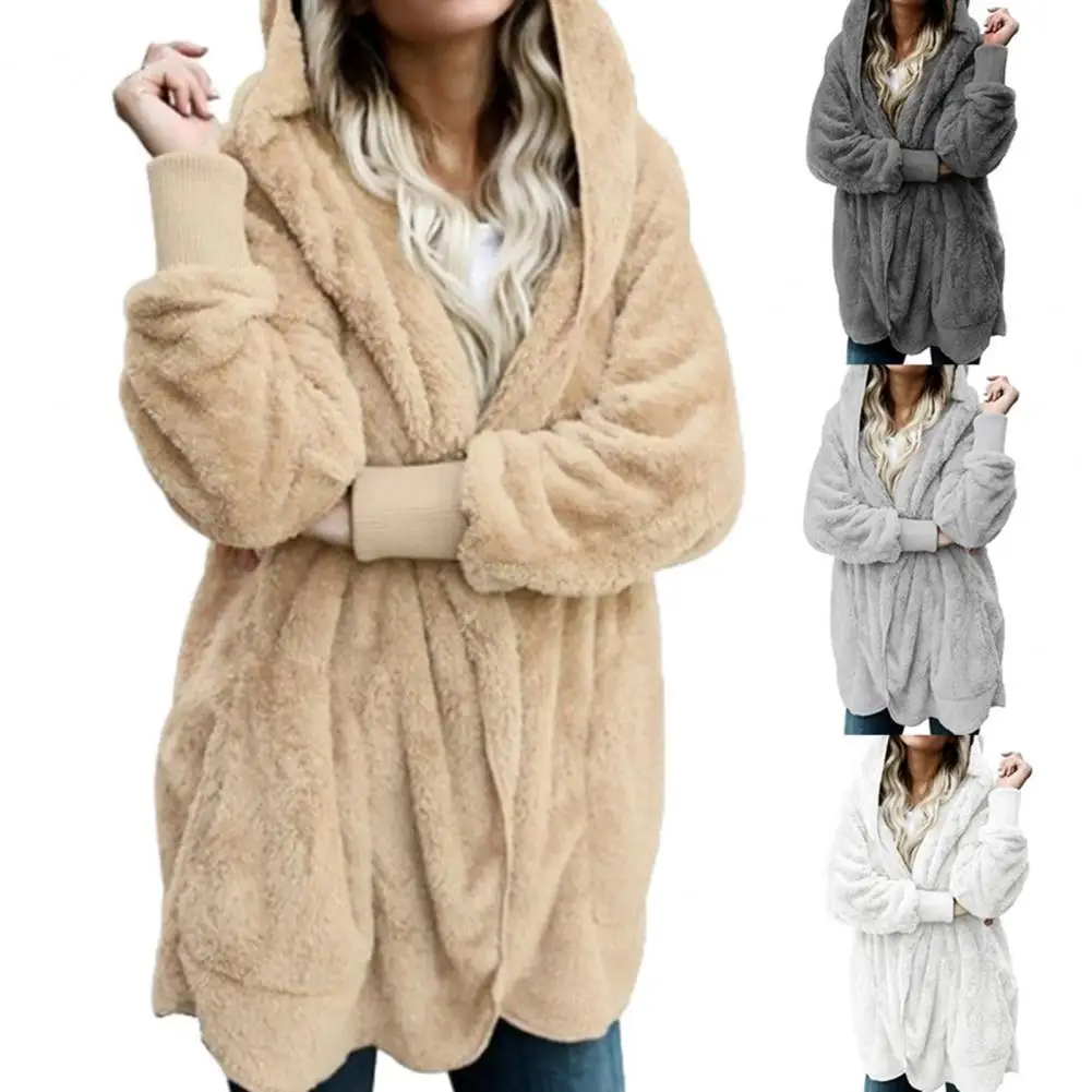 

50%HOTWinter Women Hooded Coat Long Sleeve Faux Fur Jacket for Daily Wear