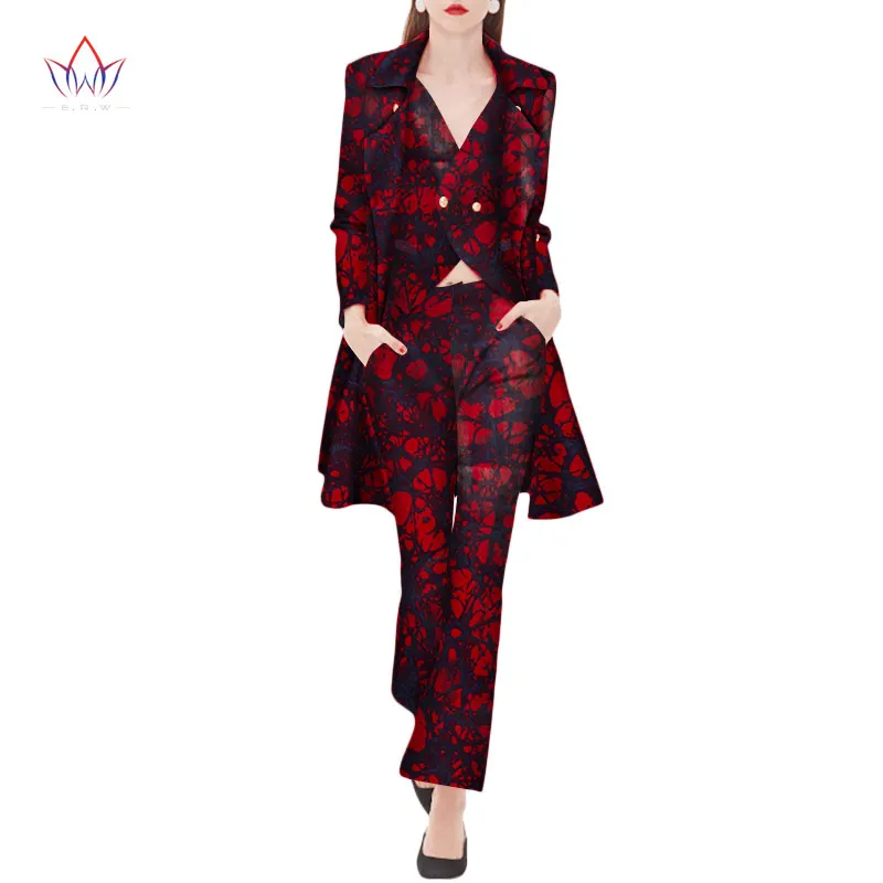 Women african clothing 3 piece set bazin riche african top with pants suit women africa woman Cotton Clothing Plus Size WY2040