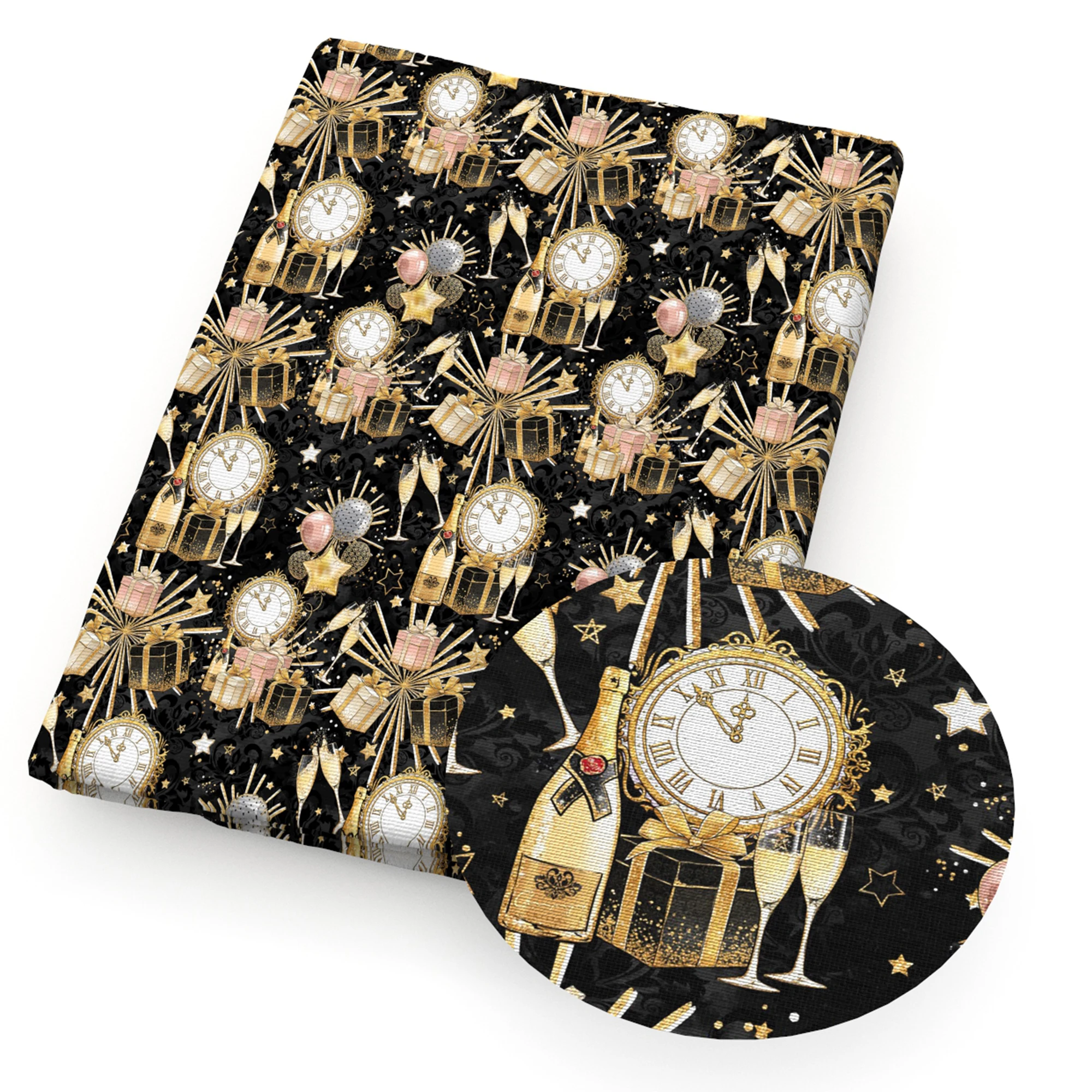 Новогодняя ткань из полиэстера и хлопка с часами для шитья квилтинга рукоделия