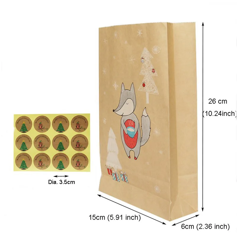 12 шт./компл. рождественские поделки Бумага сумка Рождественские стикеры лисы