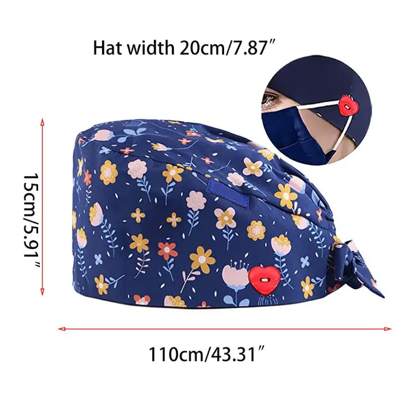 

Doctor Nurse Scrub Cap Heart Button Mask Holder Cartoon Bouffant Cap