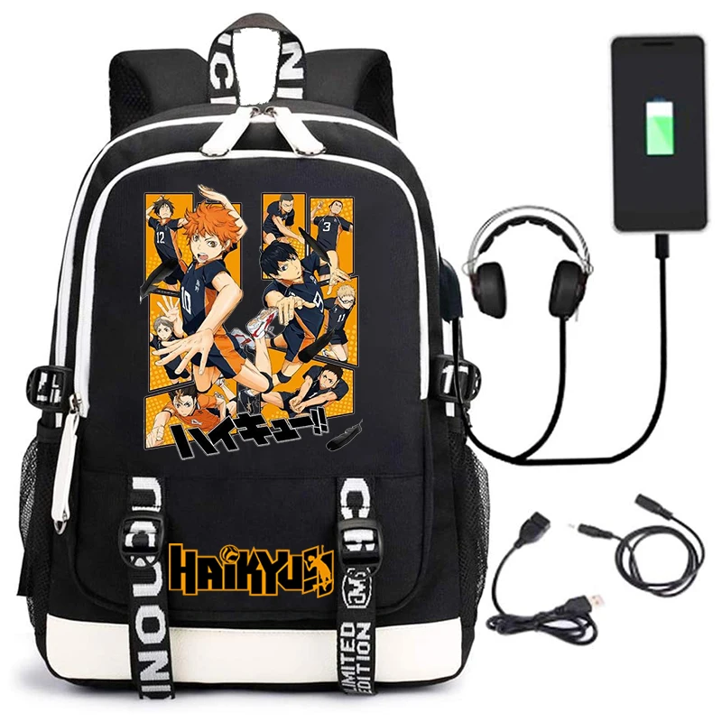 

Fashion Haikyuu!! Youth travel backpack student school bag with USB adapter plug