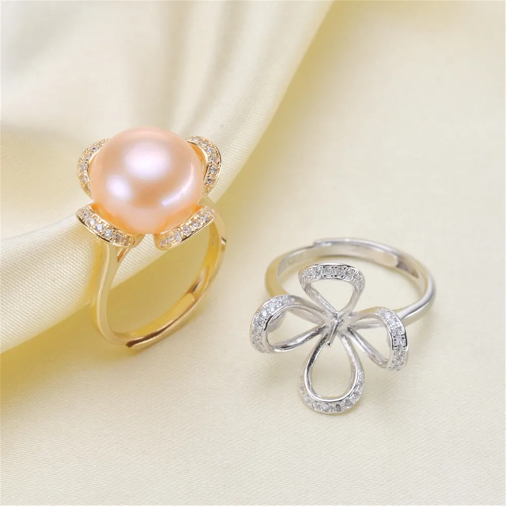 

Pearl Ring Settings, Fashionable Ring Findings, Adjustable Size 925 Silver Ring Jewelry DIY making No Pearl