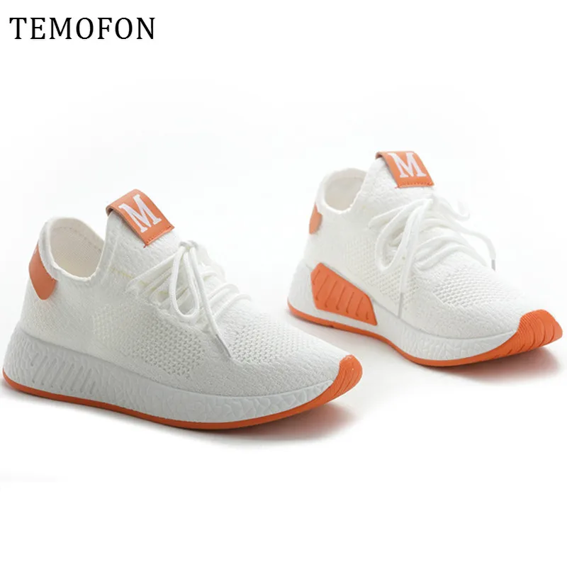 TEMOFON/дышащие женские кроссовки; женская повседневная обувь из белого сетчатого материала; Вулканизированная Обувь На Шнуровке; спортивная обувь из сетчатого материала; женская обувь; HVT657