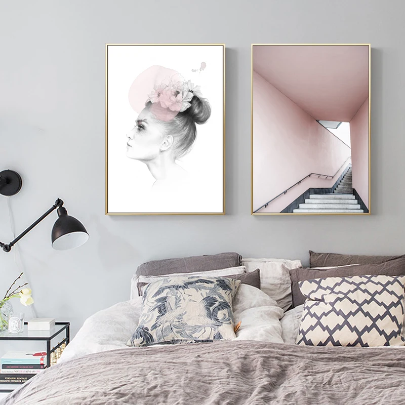 Креативная розовая лестница строительный персонаж Страус холст печать картина