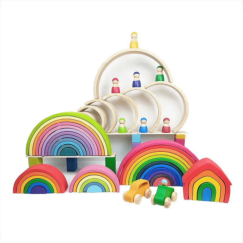 

DIY children's wooden toy creative stacked rainbow building blocks baby toys large size Montessori educational toys for children